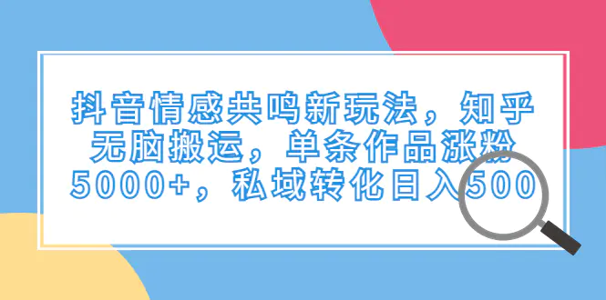 抖音情感共鸣，知乎无脑搬运，单条作品涨粉5000，私域转化日入500-梧桐有术