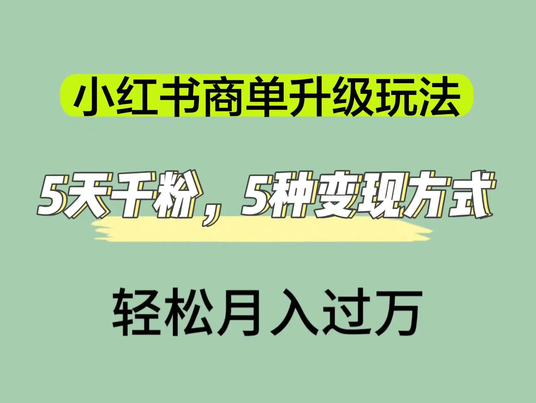 小红书商单升级玩法，5天千粉，5种变现渠道，轻松月入1万+-梧桐有术