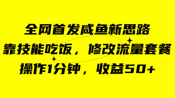 咸鱼冷门新玩法，靠“技能吃饭”，修改流量套餐，1分钟，收益50+-梧桐有术